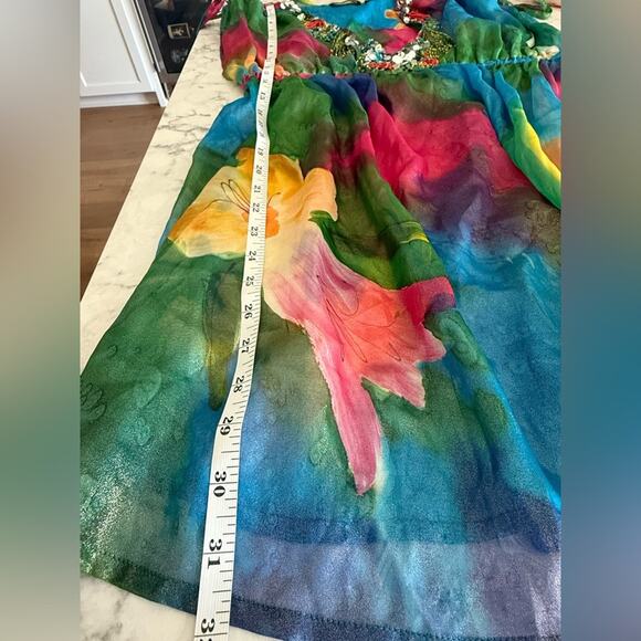 Michael Simon 100% Silk Multicolor Vibrant Shimmery Embellished Tunic Blouse- S‎ - Picture 12 of 12